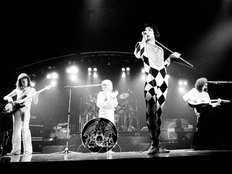 The late Freddie Mercury performing with Queen in 1977.