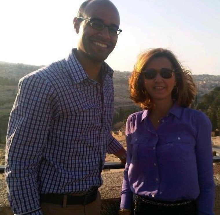 Chris and her producer in Tel Aviv