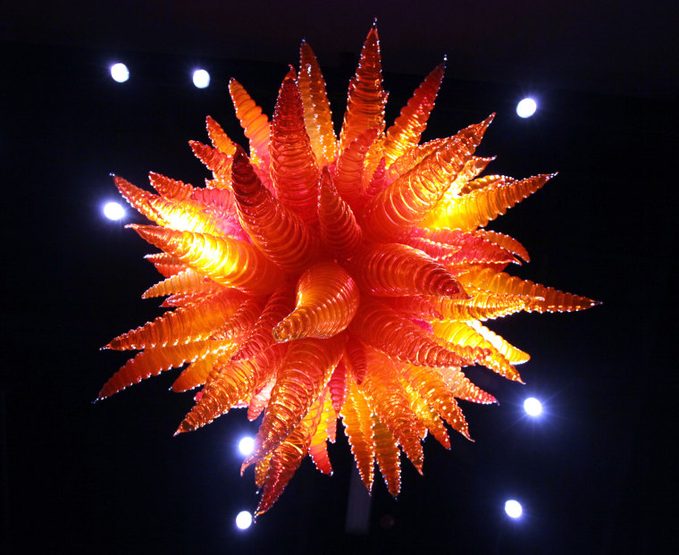 A chandelier is seen from underneath during a preview of the Chihuly Garden and Glass exhibit.
