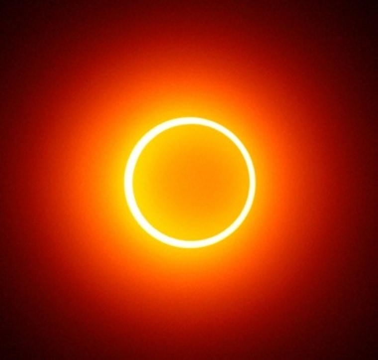 A \"ring of fire\" glows around the dark moon on Jan. 26, 2009, as seen from Bandar Lampung in Indonesia during an annular solar eclipse. A similar site will greet skywatchers in the southwestern U.S. on Sunday.