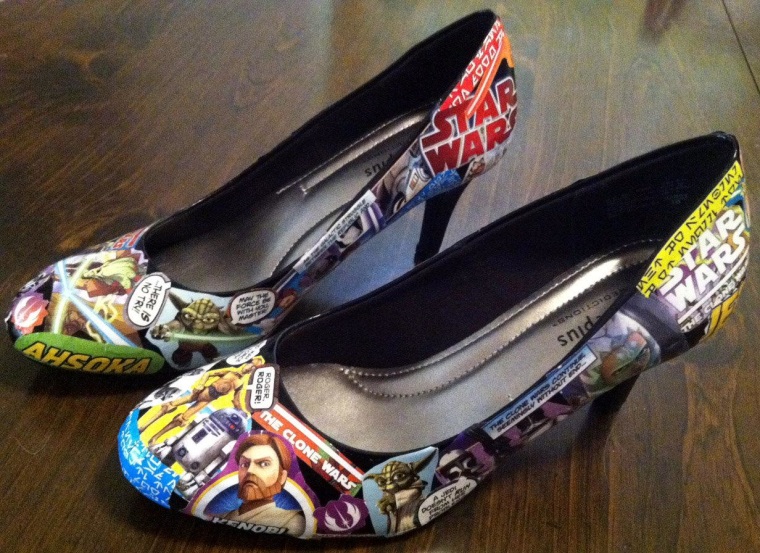 Ratcliffe made these decoupage heels. She wore them to work on May 4, in honor of 'May the Fourth be With You' (an unofficial