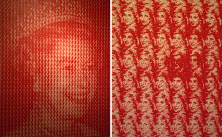 Kim Dong-Yoo's mosaic 'Elizabeth vs Diana', left, is made up of hundreds of tiny images of Princess Diana. A close-up view is shown at right.