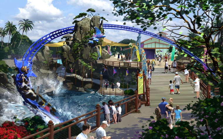 Manta, which opens May 26, features 20-seat, manta ray-shaped trains that skim the water.