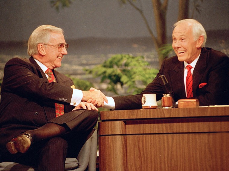 Johnny Carson and Ed McMahon on Carson's final episode of \"The Tonight Show,\" on May 22, 1992.