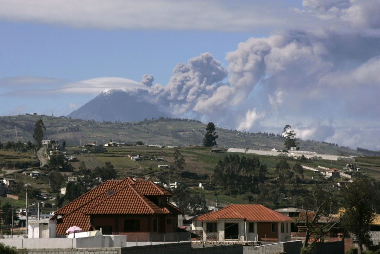 Ecuador's Tungurahua volcano spews volcanic lava, accompanied by large clouds of gas and ash near Banos, about 178 km (110 miles) south of Quito on Wednesday. The Tungurahua volcano has been in an active state since October 1999.