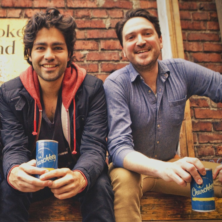 \"Entourage\" star Adrian Grenier and Justin Hawkins pose with their Churchkey beers.