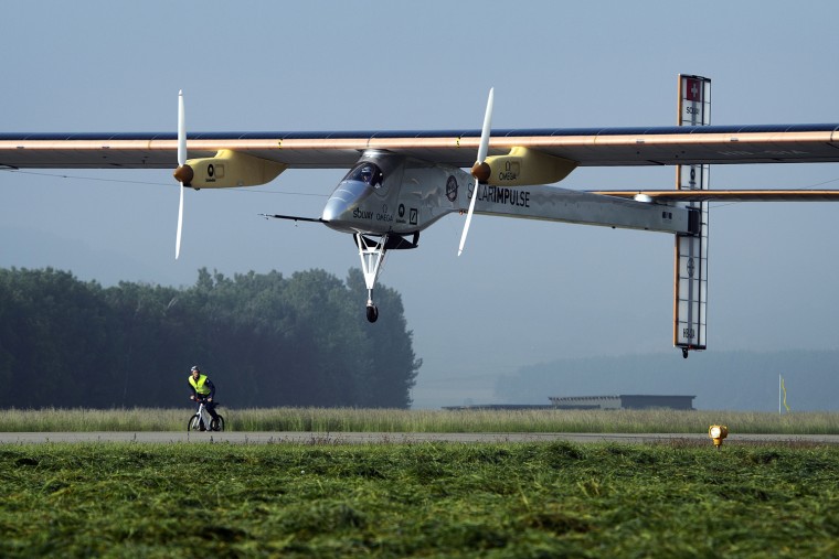 The Swiss sun-powered aircraft Solar Impulse takes off on May 24, in Payerne on its first attempted intercontinental flight from Switzerland to Morocco. Solar Impulse, piloted by Andre Borschberg, is expected to land in Madrid for a stopover before heading to Morocco without using a drop of fuel. Bertrand Piccard will pilot the second leg on to Rabat, scheduled to leave Madrid on May 28 at the earliest.