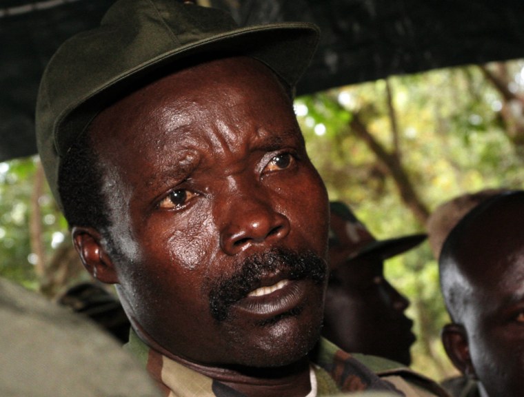 Lord's Resistance Army leader Joseph Kony answers journalists' questions at Ri-Kwamba, in Southern Sudan in 2005.
