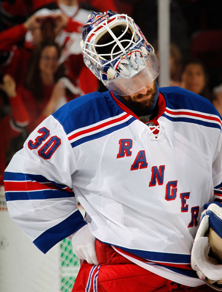 Henrik Lundqvist #30 of the New York Rangers looks on after losing Game 6.