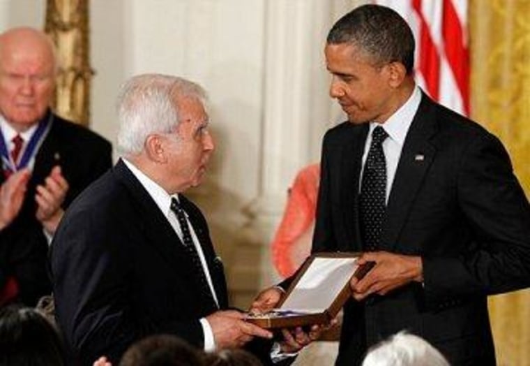 President Obama awards the Medal of Freedom to former Polish Foreign Minister Adam Daniel Rotfeld, accepting for Jan Karski.