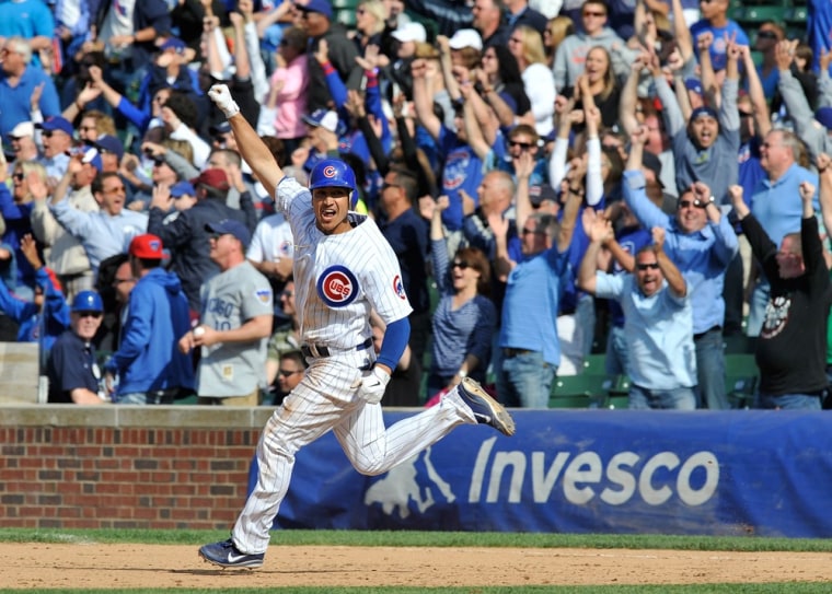 Darwin Barney of the Chicago Cubs hits a walk off two run homer in the ninth inning against the San Diego Padres on May 30.