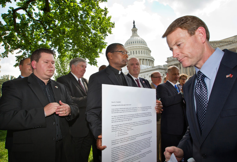 Family Research Council President Tony Perkins and these other pastors protesting President Obama's position on same-sex marriage last week. They lost today.