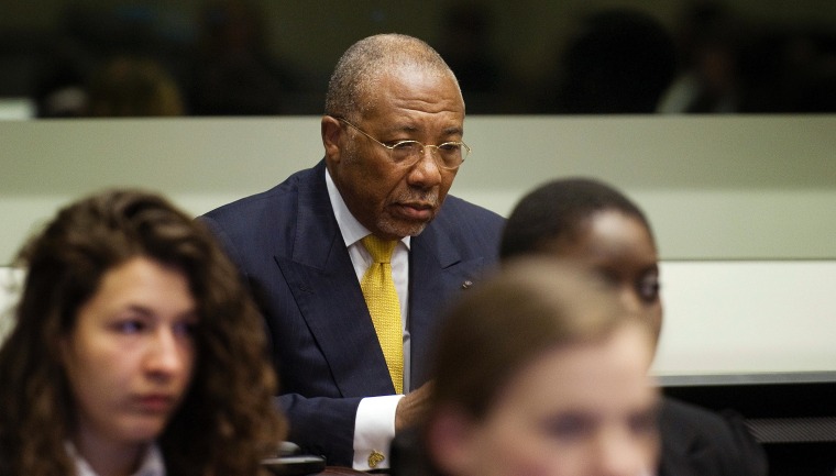 Former Liberian President Charles Taylor waits for the start of his sentencing judgement in the courtroom of the Special Court for Sierra Leone(SCSL) in Leidschendam, near The Hague, Netherlands.