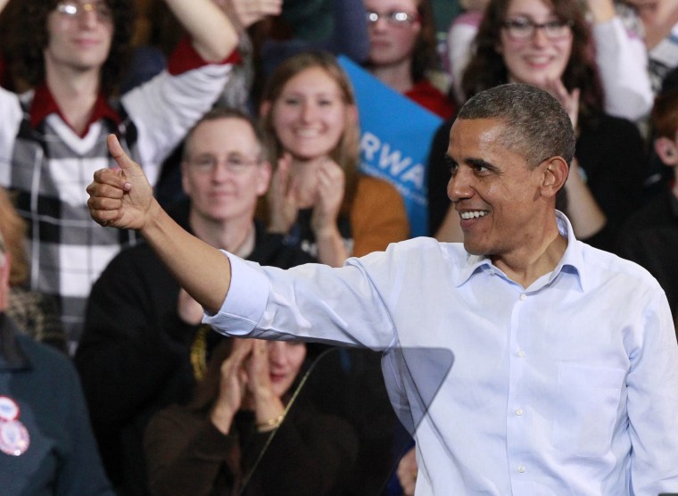President Barack Obama gives a thumbs up as he participates in a campaign rally in Lima, Ohio, Nov. 2, 2012.