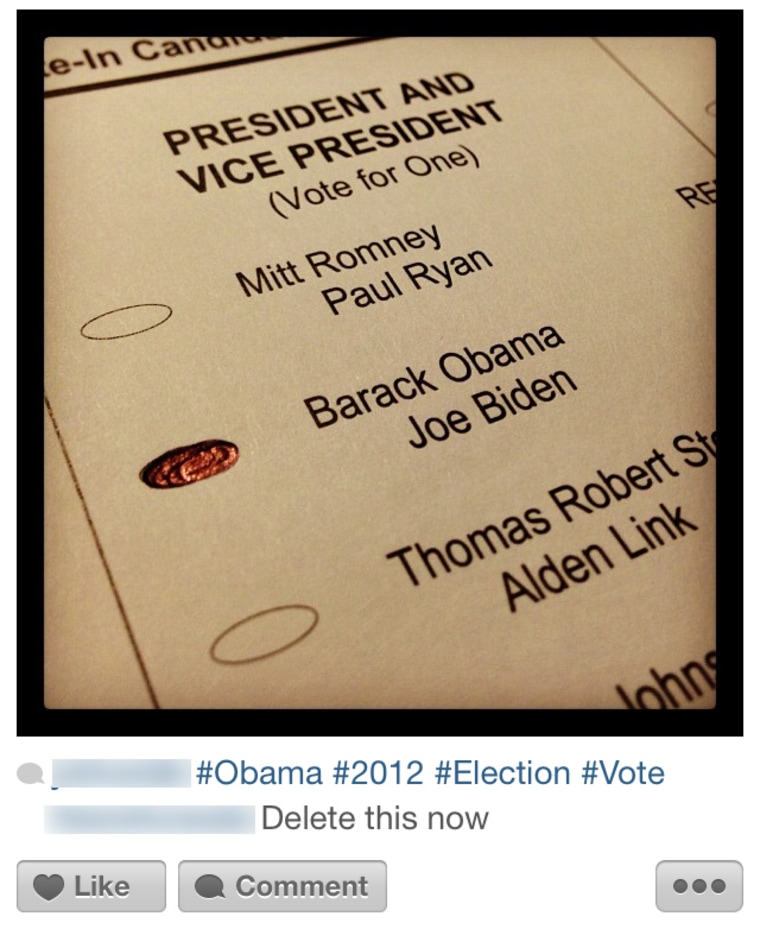 Photo of ballot on Instagram