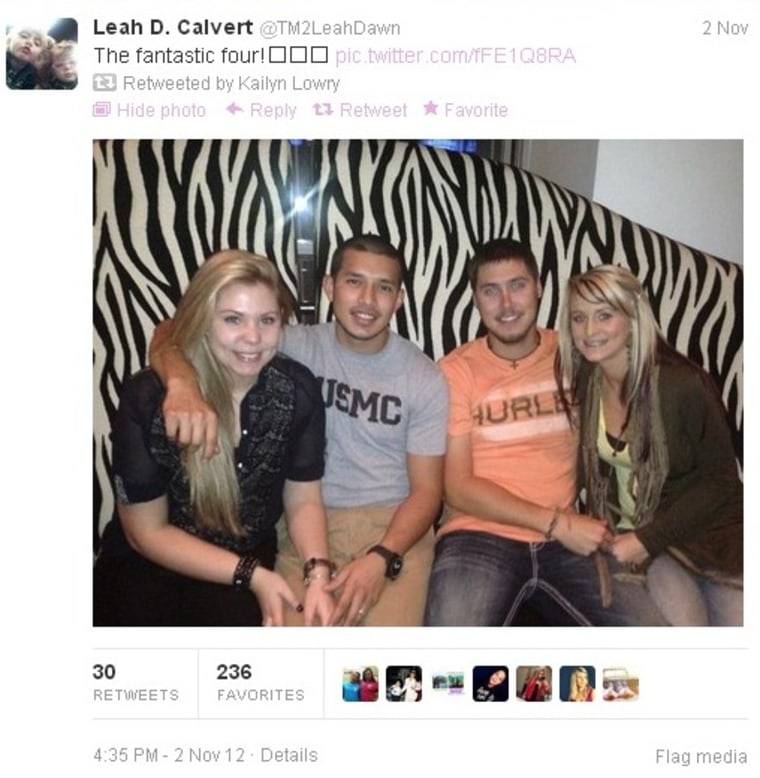 \"Teen Mom 2\" cast members Kail Lowry, Javi Marroquin, Jeremy Calvert and Leah Calvert in a photo tweeted by Leah on Nov. 2.