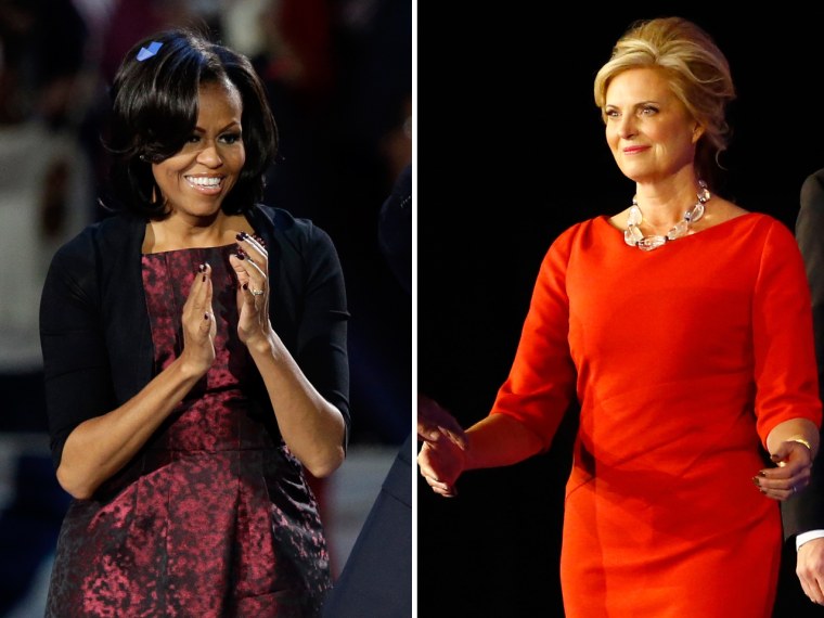 First lady Michelle Obama and Ann Romney wear different shades of red for their final fashion face-off.