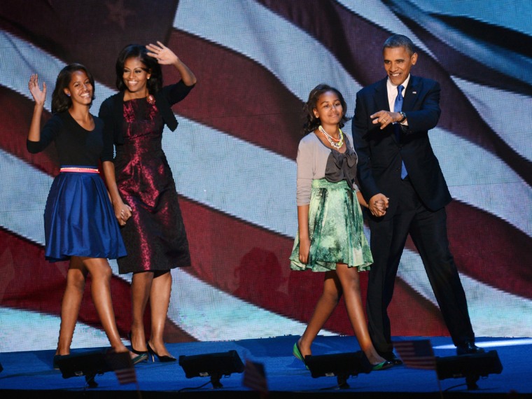 The first daughters wear brightly colored skirts on election night, stealing the spotlight.