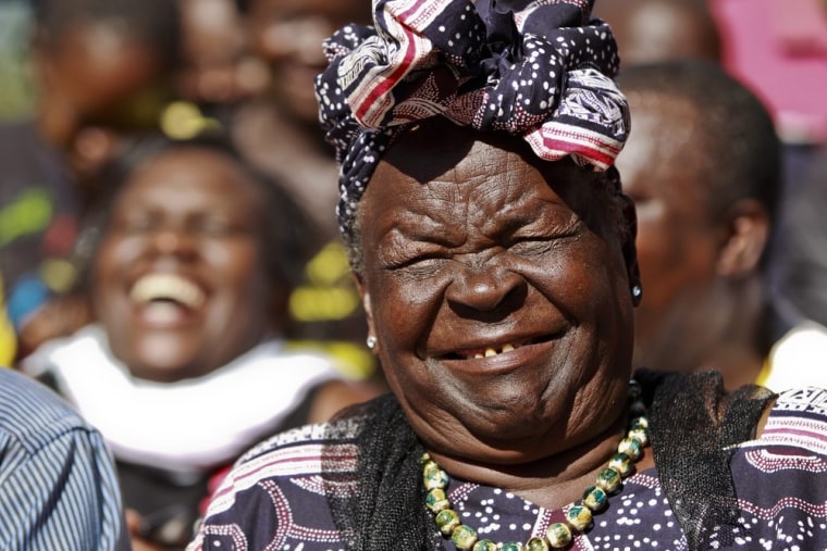 President Obama's step-grandmother Sarah Onyango Obama smiles during a press conference held after Obama's victory was announced in Nyang'oma Kogelo village, where President Barack Obama's late father Barack Obama Sr. was raised and Sarah lives, on November 7, 2012.