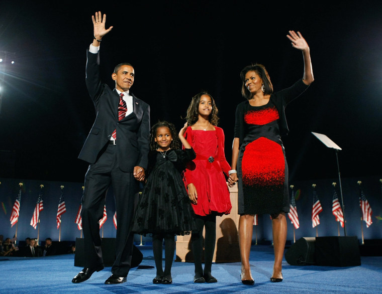 Then... the Obamas celebrating their victory in 2008.