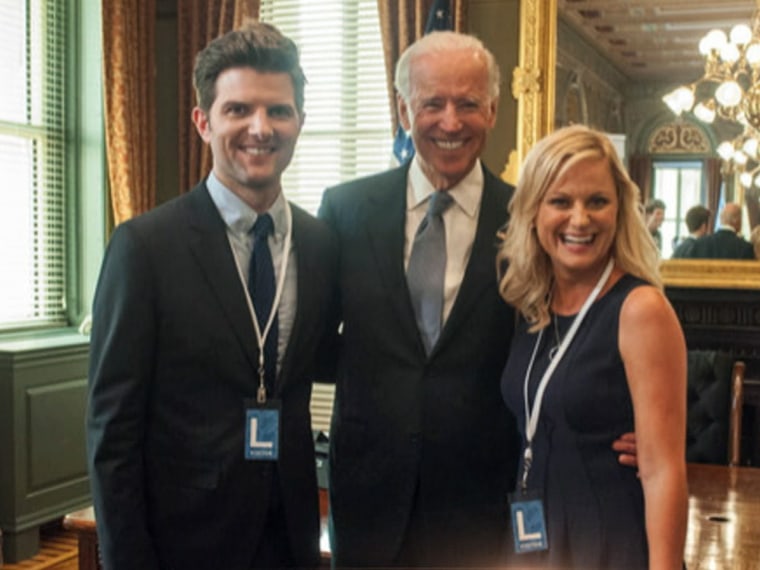 Adam Scott, Vice-President Joe Biden and Amy Poehler.