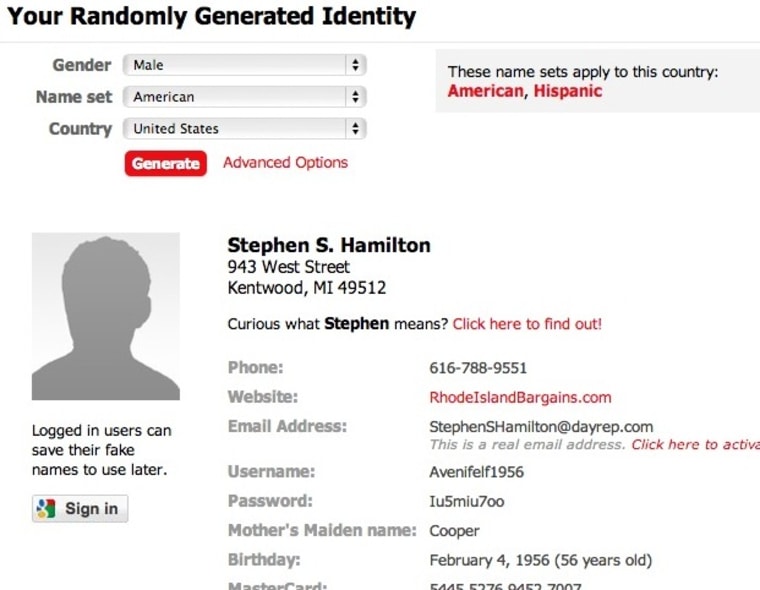 Fake details generator. Fake names.