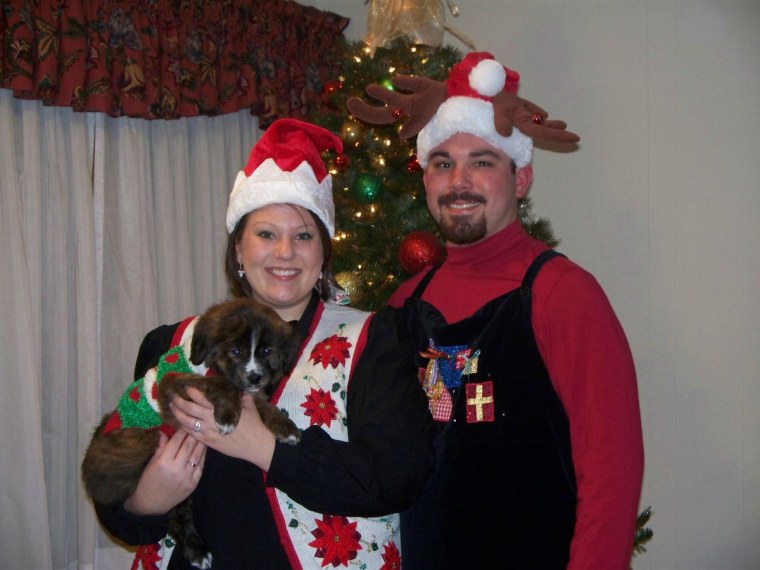 2010 Ugly Christmas Sweater Party. Even our new puppy had an ugly sweater.