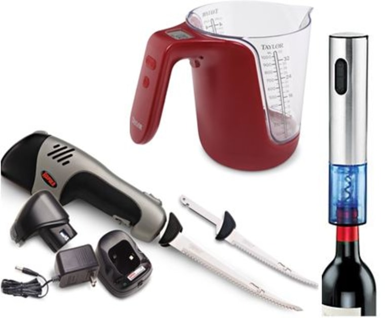 Make Thanksgiving entertaining a breeze with these kitchen gadgets. From left: cordless electric knife, digital measuring cup and electric wine opener.