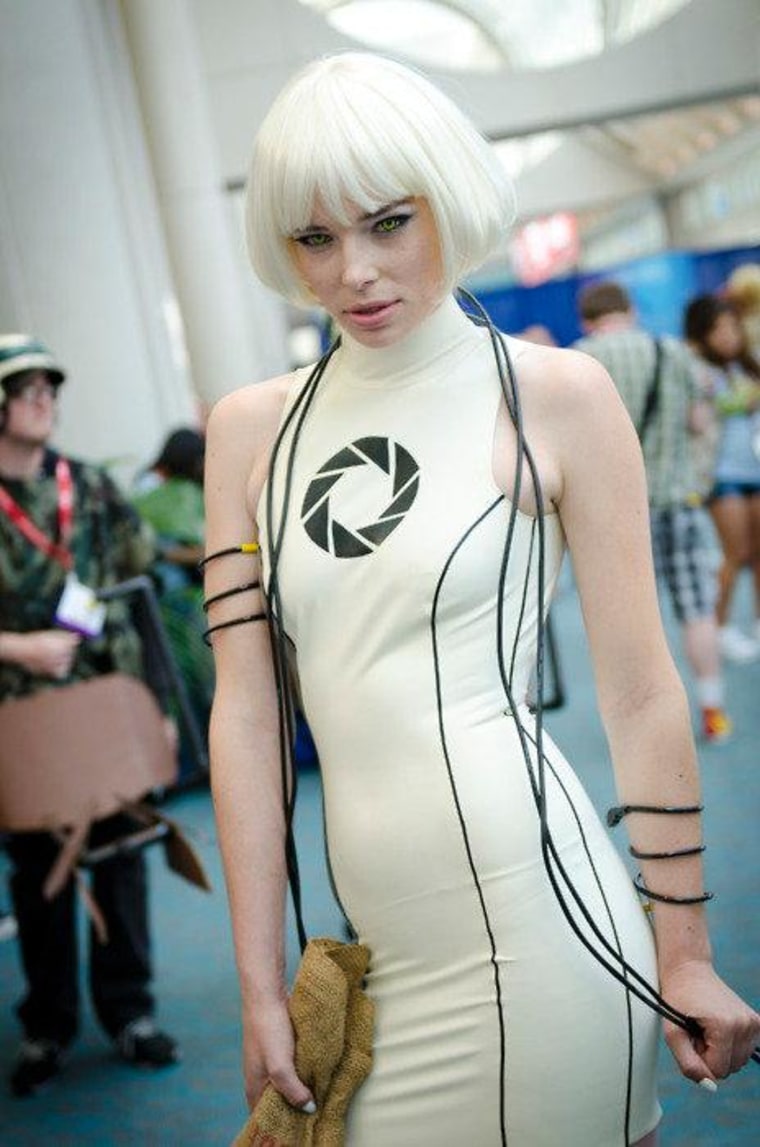 Chloe dressed as GLaDOS from the