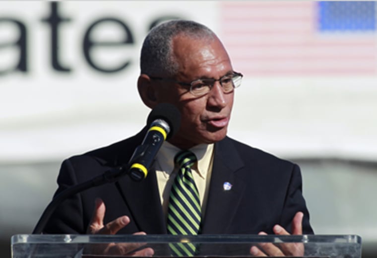 NASA Administrator Charles Bolden speaks at a retirement ceremony for the space shuttle Atlantis as it is moved to its new home in the Visitor's Center at the Kennedy Space Center in Cape Canaveral, Florida November 2, 2012.