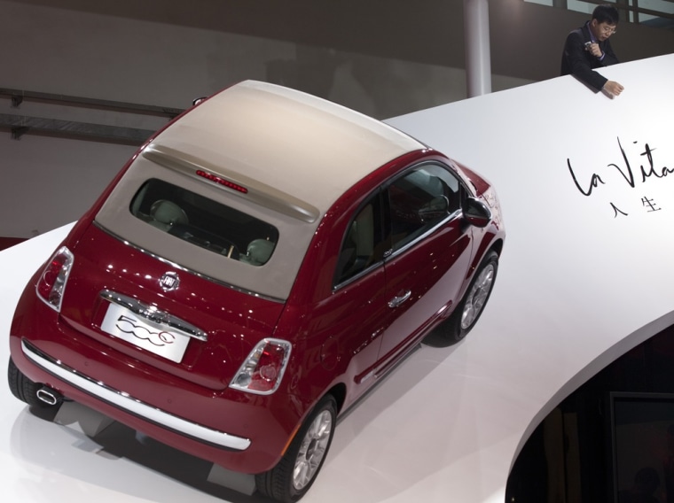 A Fiat 500C is on display at the 2012 Beijing International Automotive Exhibition in Beijing on April 24.