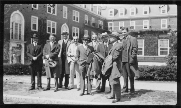Emerson Schlosser, second from left, at Harvard Business School in 1934, the same year he started at Eastman Kodak Co.