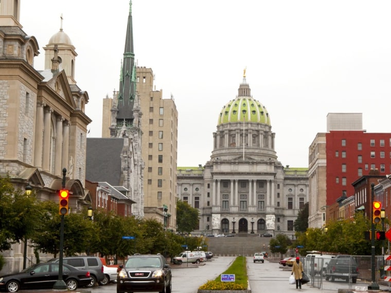 The Pennsylvania State Capitol Building as seen from State Street in Harrisburg, Pa. Harrisburg, filed for bankruptcy in a bid to resolve its debt crisis.