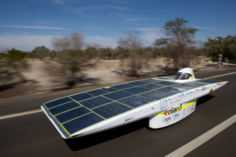 The Chilean team Eolian 3 competes during the first stage of the Atacama Solar Challenge.