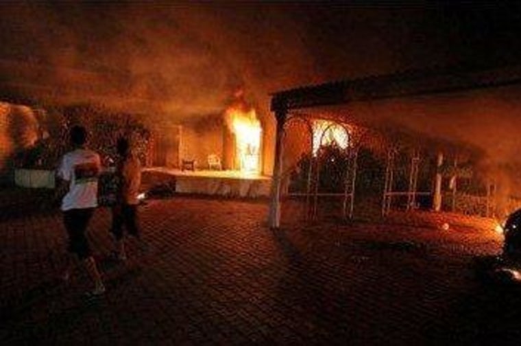 A fire burns at the U.S. consulate in Benghazi in September.