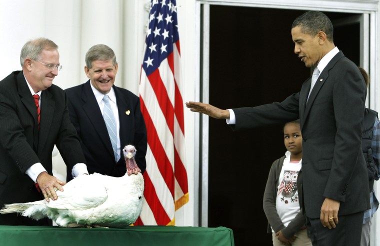 President Obama pardons a turkey during a ceremony at the White House on Nov. 25, 2009.