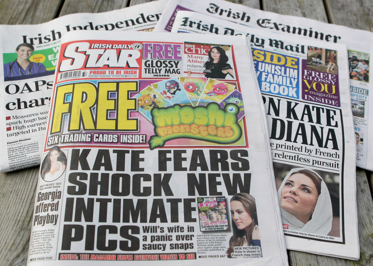 The Sept. 15, 2012 edition of the Irish Daily Star had topless pictures of Britain's Kate Middleton, Duchess of Cambridge.
