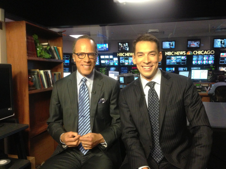 Lester and his son Stefan get ready for their broadcast at NBC's Chicago bureau.