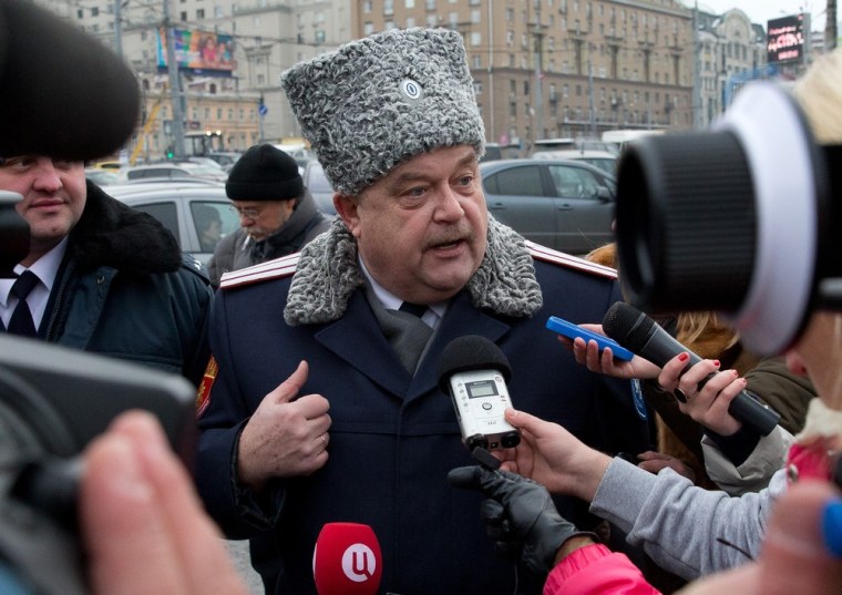Patrol leader Igor Gurevich speaks to the media at Belorussky railway station on Nov. 27, 2012.