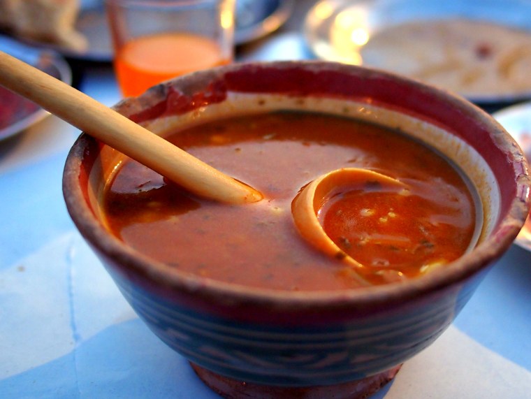 Harira soup from the Djemaa el Fna in Marrakesh, Morocco.