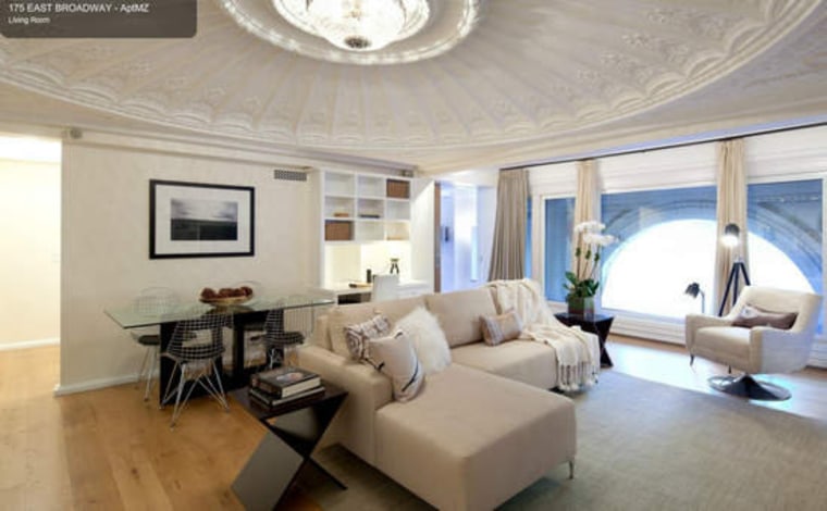 Tatum O'Neal's living space is dominated by an enormous ceiling medallion.