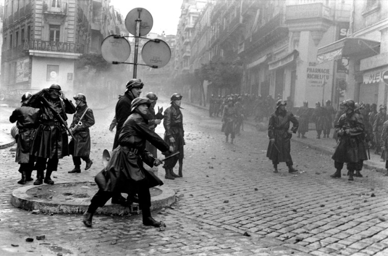French security forces take to the streets after a riot broke out in Algiers, Algeria, in 1960.