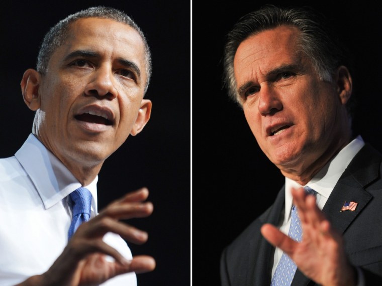 This combination of file pictures shows President Barack Obama Republican presidential nominee Mitt Romney addressing crowds.