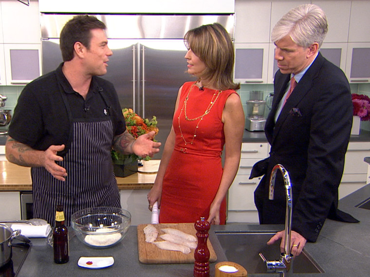 Chuck Hughes in TODAY's kitchen with Savannah and David.