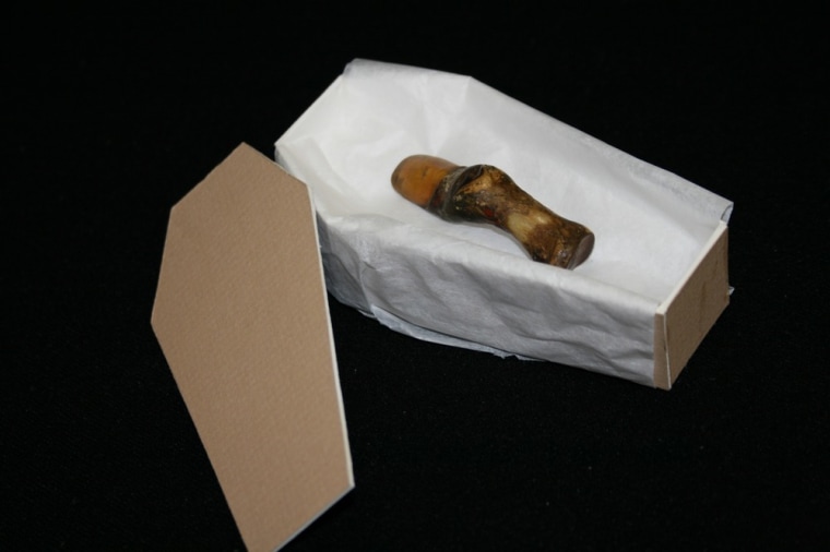 A notorious criminal's mummified thumb from the early 1800s.