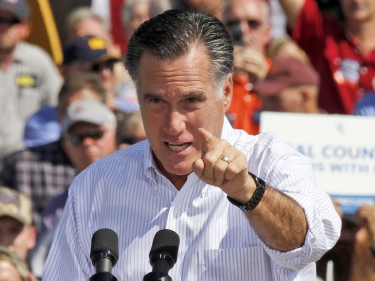 Republican presidential candidate, former Massachusetts Gov. Mitt Romney gestures during a rally in Abingdon, Va., Friday, Oct. 5, 2012.