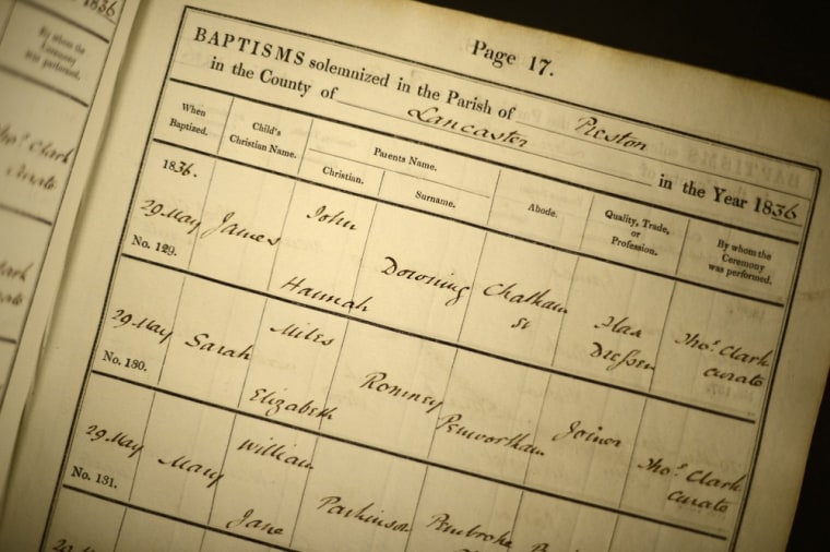 An original baptism record shows details of some of Mitt Romney's clan who were born and bred in the parish of Preston.