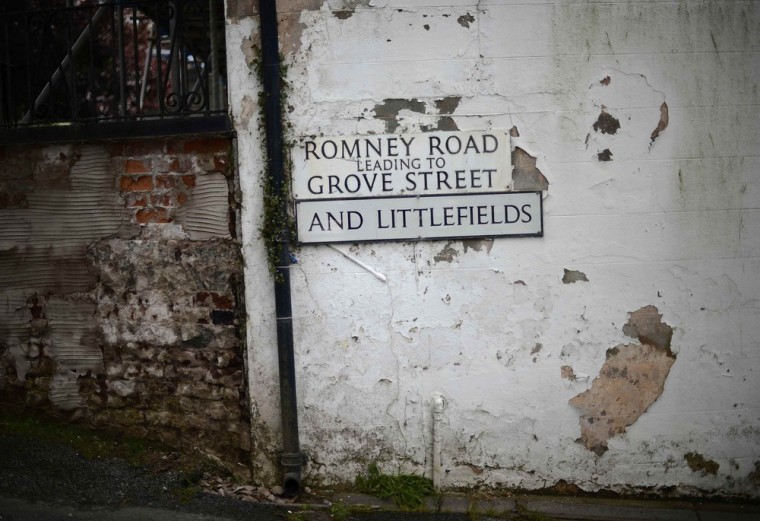 A sign for Romney Road is seen on a street in Dalton-in-Furness. Not many people would associate Romney with Britain but it was in these rain-soaked plains of northern England that his ancestors lived for generations, converted to Mormonism and left for the U.S. in 1841 in search of the promised land.