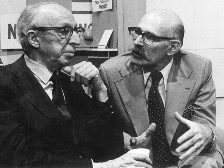 Howard H. Scott, right, with the composer Aaron Copland in 1974.