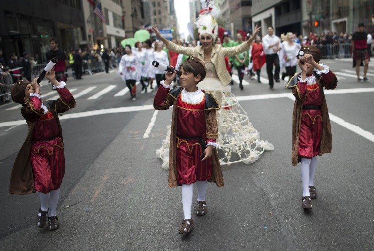 Boys dressed as Italian explorer Christopher Columbus march during the annual Columbus Day Parade along Fifth Avenue in New York City on Oct. 8.